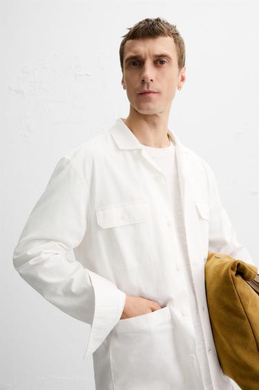 CHEMISE COTON À POCHES - Blanc cassé de Zara - Image 4