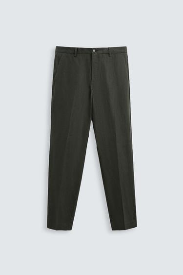 Zara SUIT PANTS IN 100% LINEN - Dark khaki