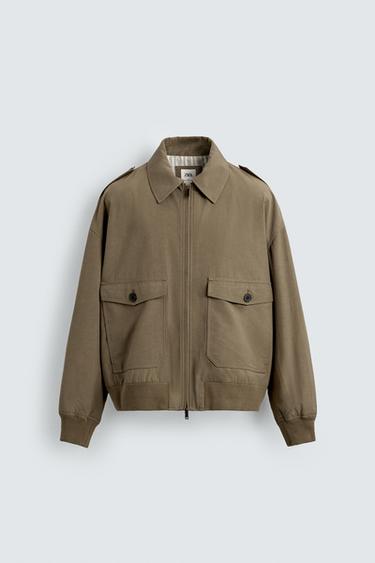 CROPPED FIT VISCOSE - COTTON JACKET LIMITED EDITION - Khaki by Zara - Image 0