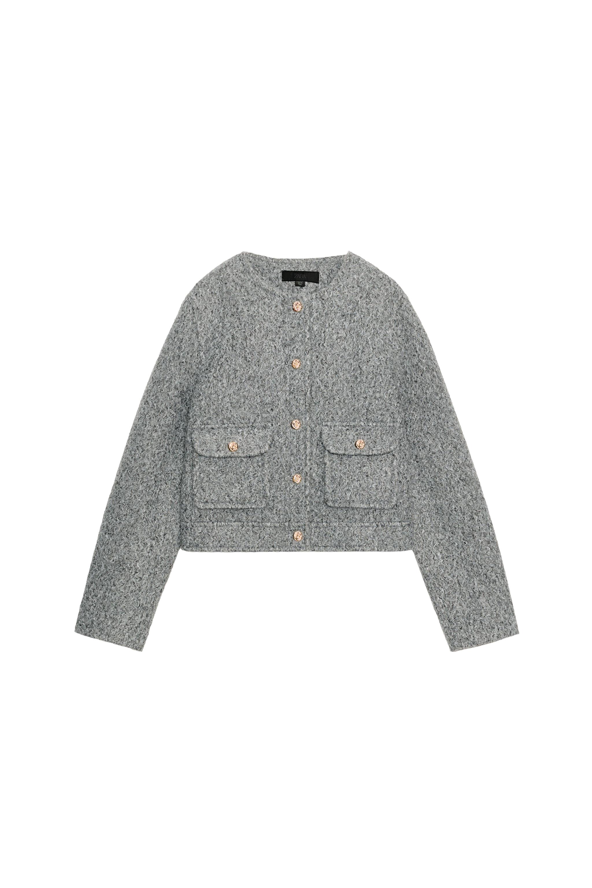 【ほぼ未使用】ZARA ブークレジャケ　ゴールドボタン　ポケット付き　グレー　S ブークレ ゴールドボタンジャケット - グレー | ZARA Japan / 日本