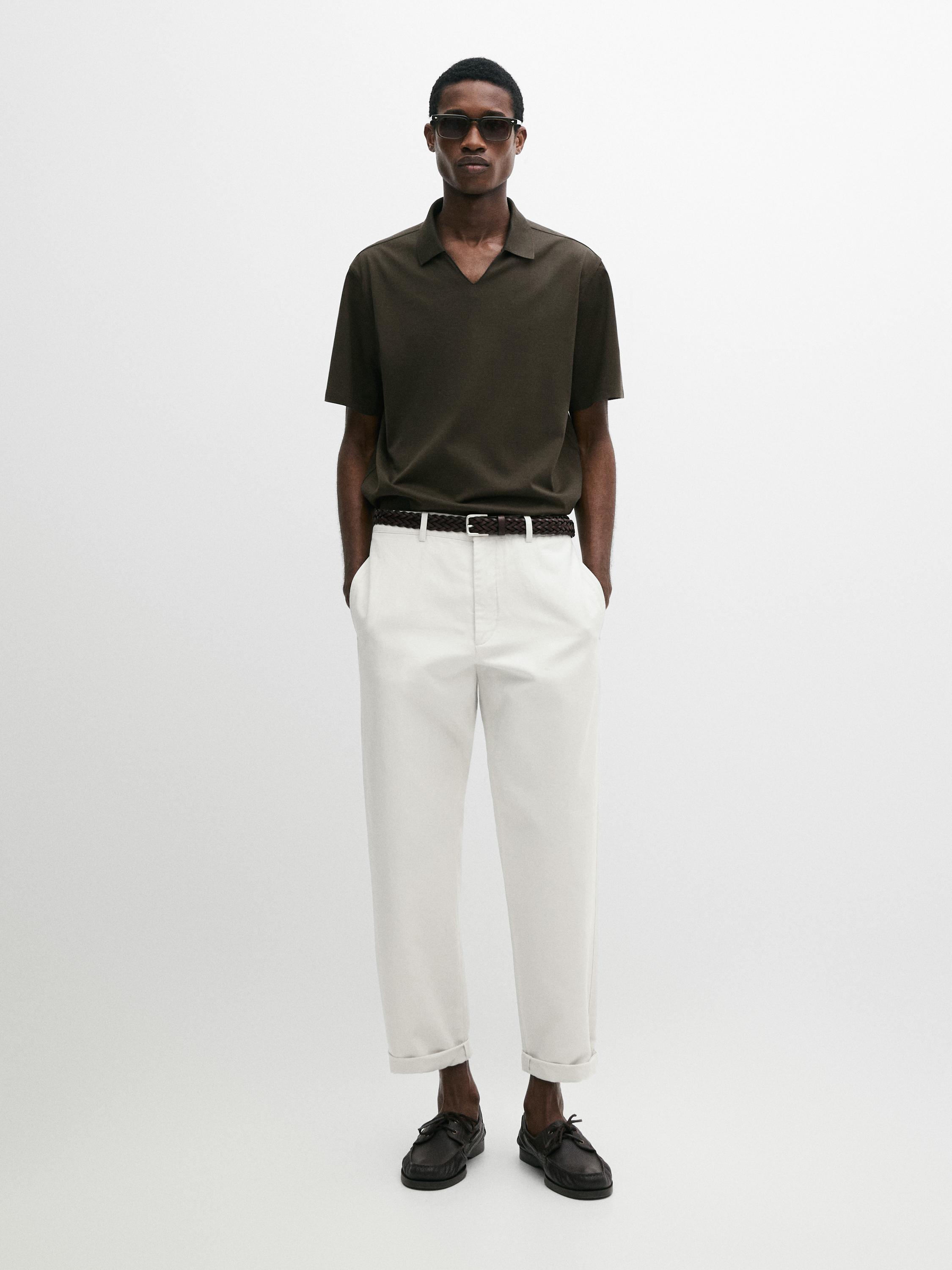 Cotton V-neck polo shirt - Navy blue | ZARA United States