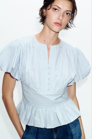 PUFF SLEEVE PINTUCK BLOUSE - Sky blue by Zara - Image 1