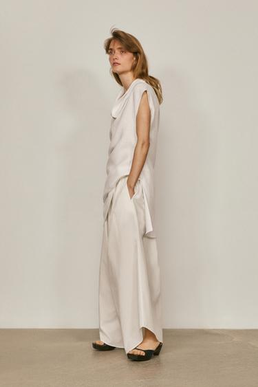 Zara 100% linen asymmetric top with cowl neck - LIMITED EDITION - White