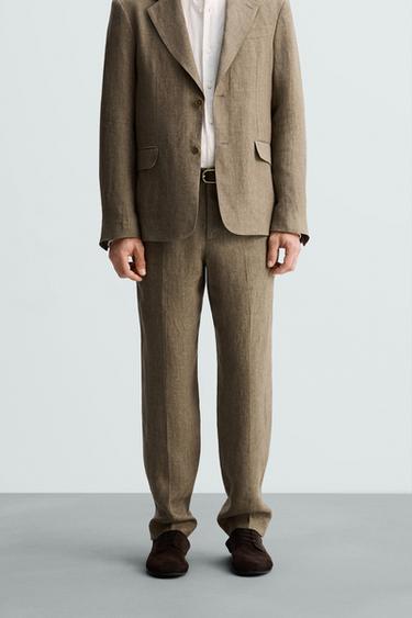 PANTALÓN TRAJE 100% LINO LIMITED EDITION - Tostado de Zara