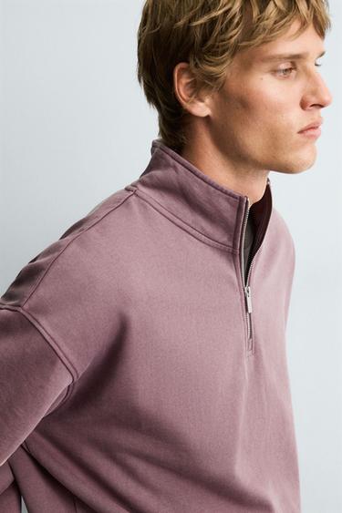 WASHED QUARTER-ZIP SWEATSHIRT - Raspberry by Zara - Image 4