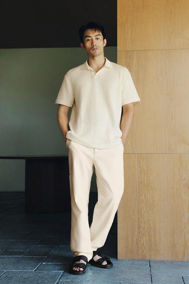 Zara 紋理POLO衫 - 磨白色