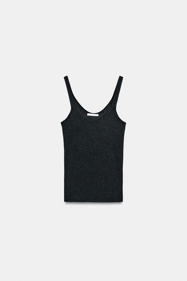 RIBBED VEST TOP - Charcoal grey by Zara