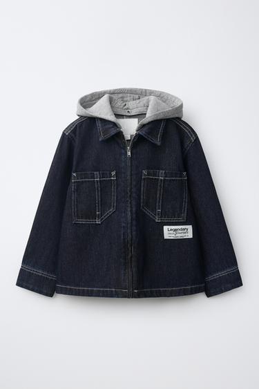 Zara DENIM OVERSHIRT WITH DETACHABLE FLEECE HOOD - Indigo