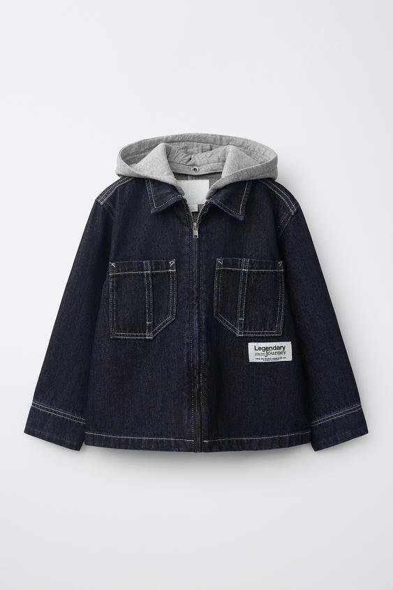 SOBRECAMISA DENIM CAPUCHA DESMONTABLE FELPA - Índigo de Zara - Imagen 0
