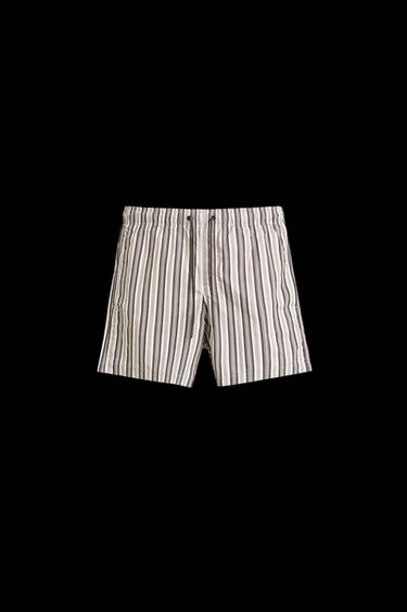 Zara STRIPED MID-LENGTH SWIMSUIT - Ecru