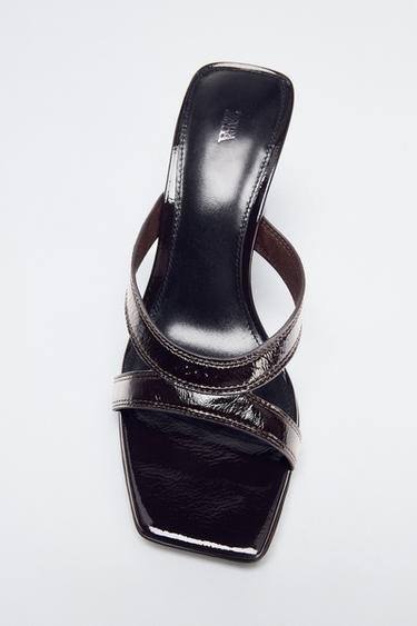 Zara LEATHER STRAPPY HEELS - Brown