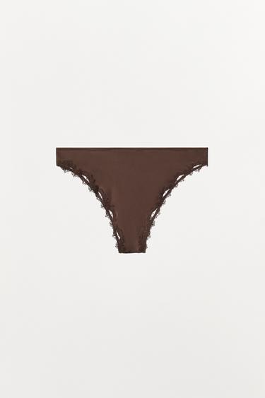 SATIN LACE BRIEFS - Brown by Zara - Image 4