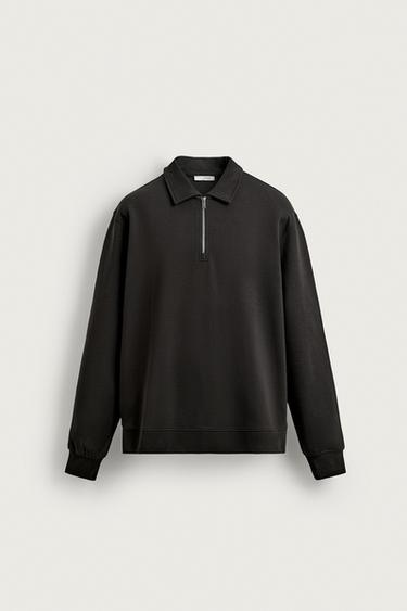 Zara ZIP INTERLOCK POLO SWEATSHIRT - Brown / Taupe