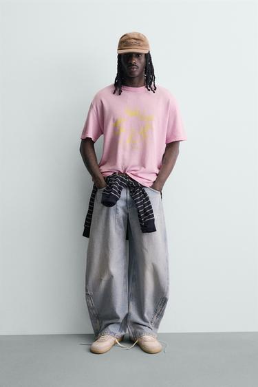 CAMISETA PUNTO ESTAMPADO CONTRASTE - Rosa de Zara