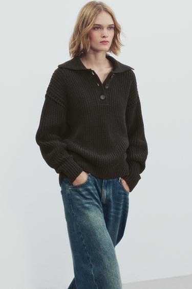 KNIT POLO SWEATER — Brown 1