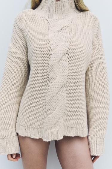 CABLE KNIT SWEATER - Ecru by Zara - Image 1