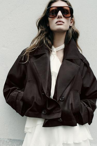 DOUBLE-BREASTED SHORT TRENCH COAT - Brown by Zara