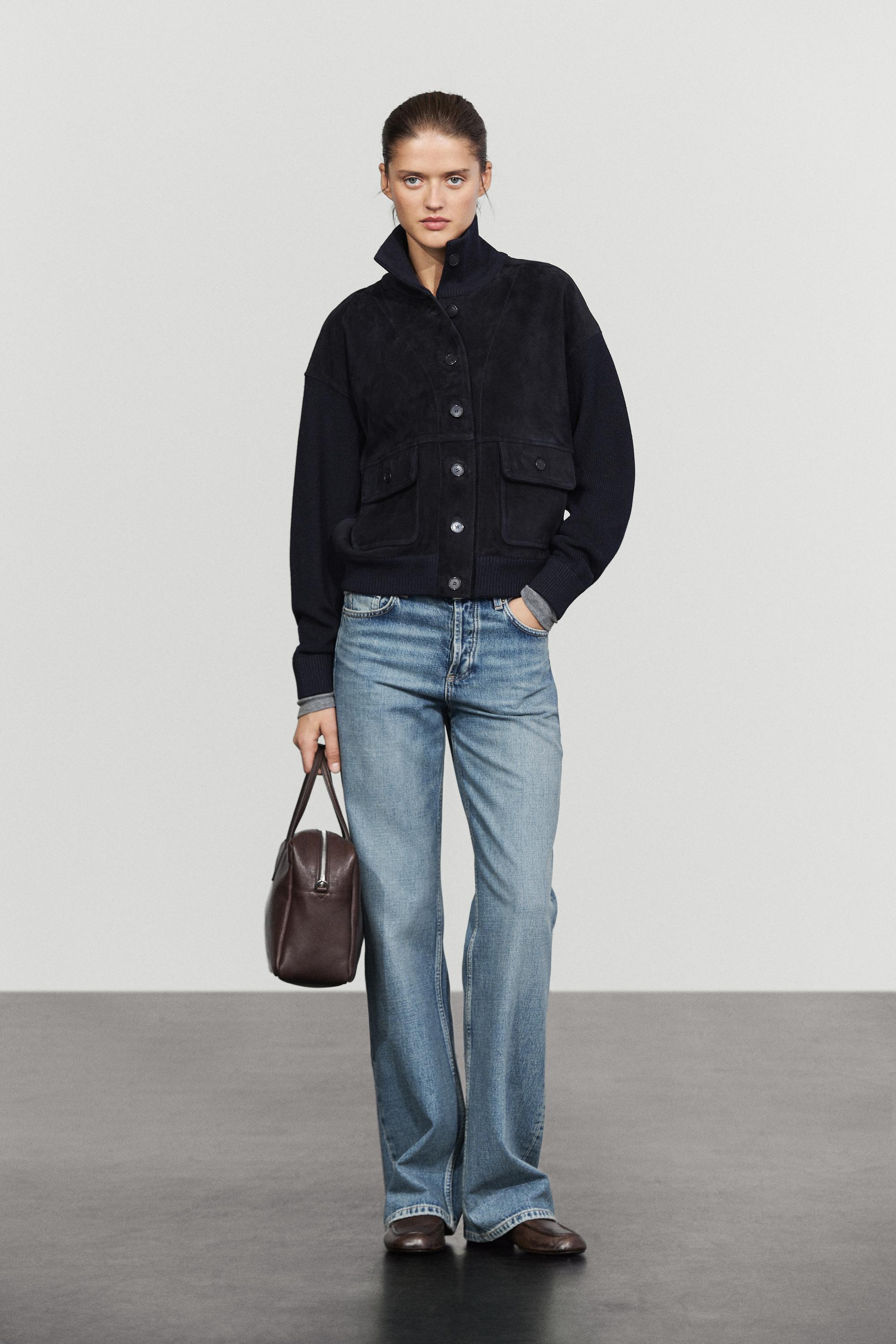Blouson combiné cuir daim