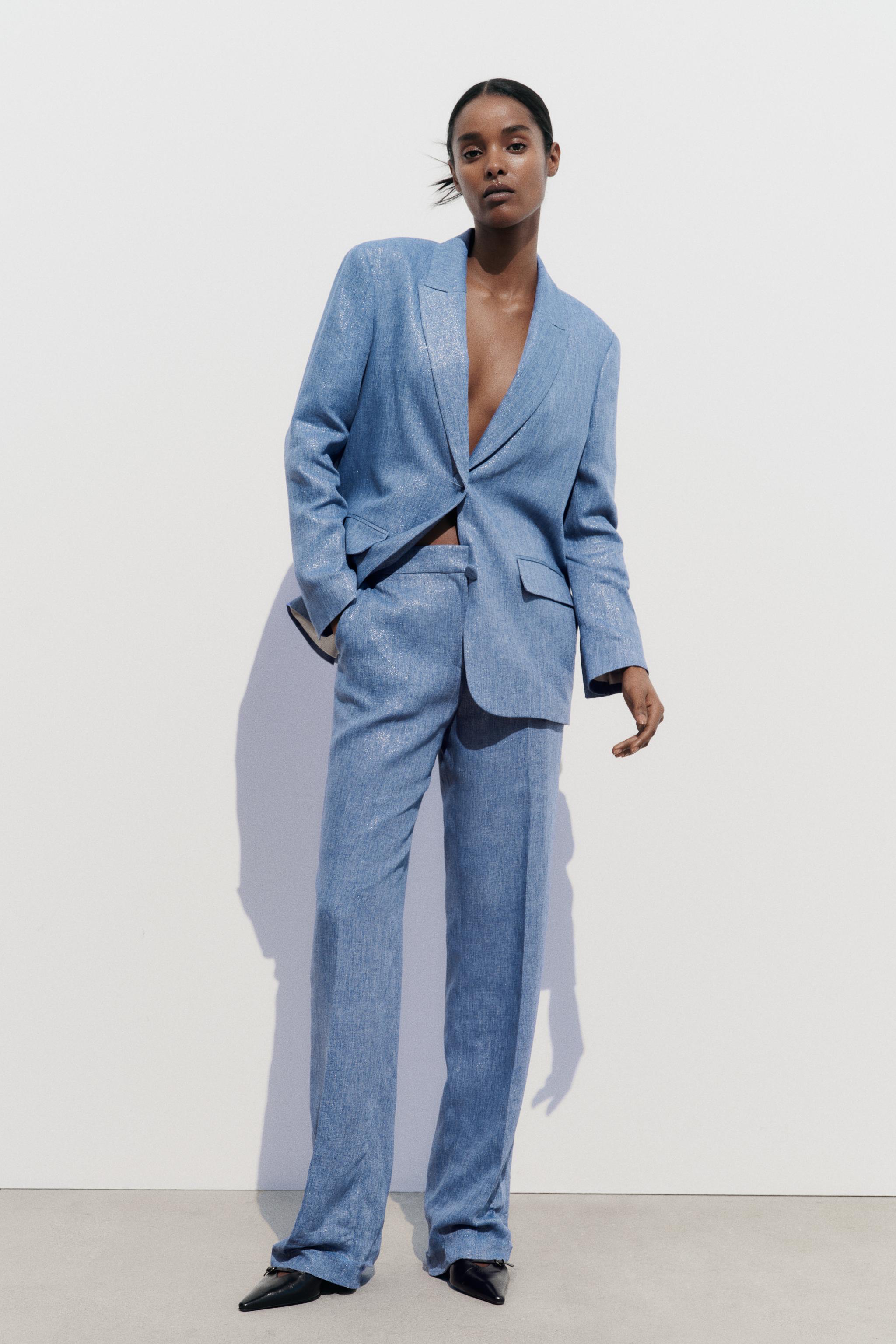 Light Blue Womens Blazer Suit, 3-piece Womens Pantsuit Set, Blue Blazer Trouser  Suit for Women, Blazer Suit Set for Ladies 
