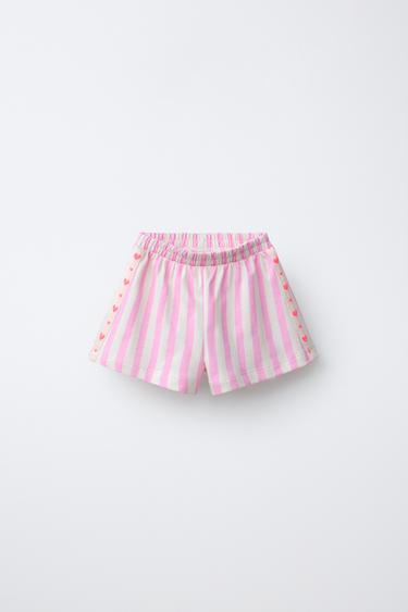 SHORT À RAYURES ET BANDES - Rose / Blanc de Zara