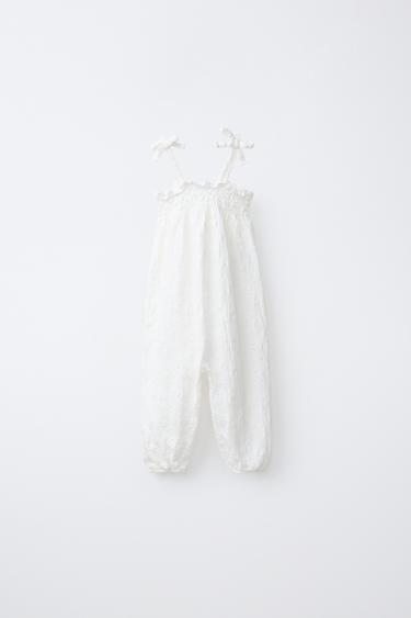 Zara EMBROIDERED OVERALLS - White