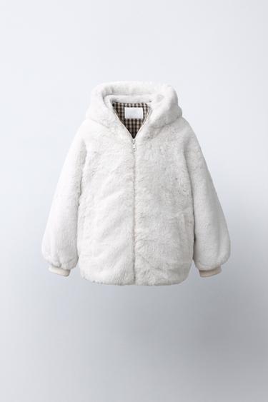 FAUX FUR HOODIE JACKET — Ecru 1