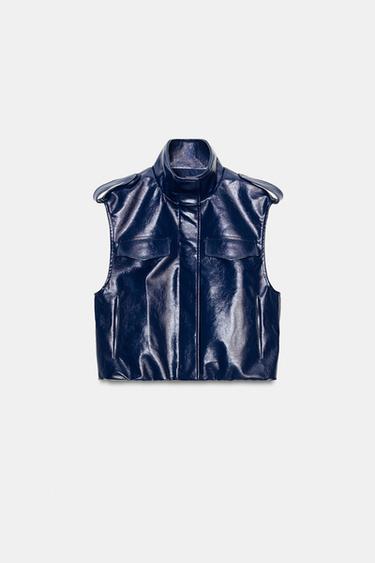 Zara FAUX LEATHER VEST WITH LOOPS - Blue