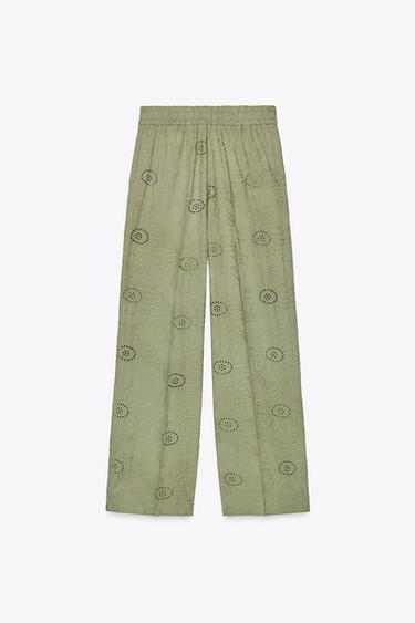 PANTALON DROIT BRODERIES PERFORÉES - Kaki de Zara - Image 5