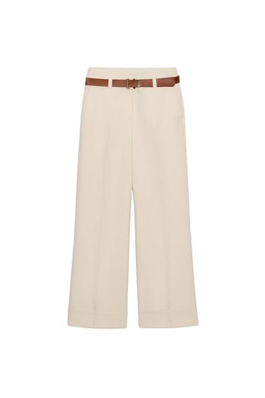TROUSERS WITH TURN-UP CUFFS AND BELT - Ecru by Zara