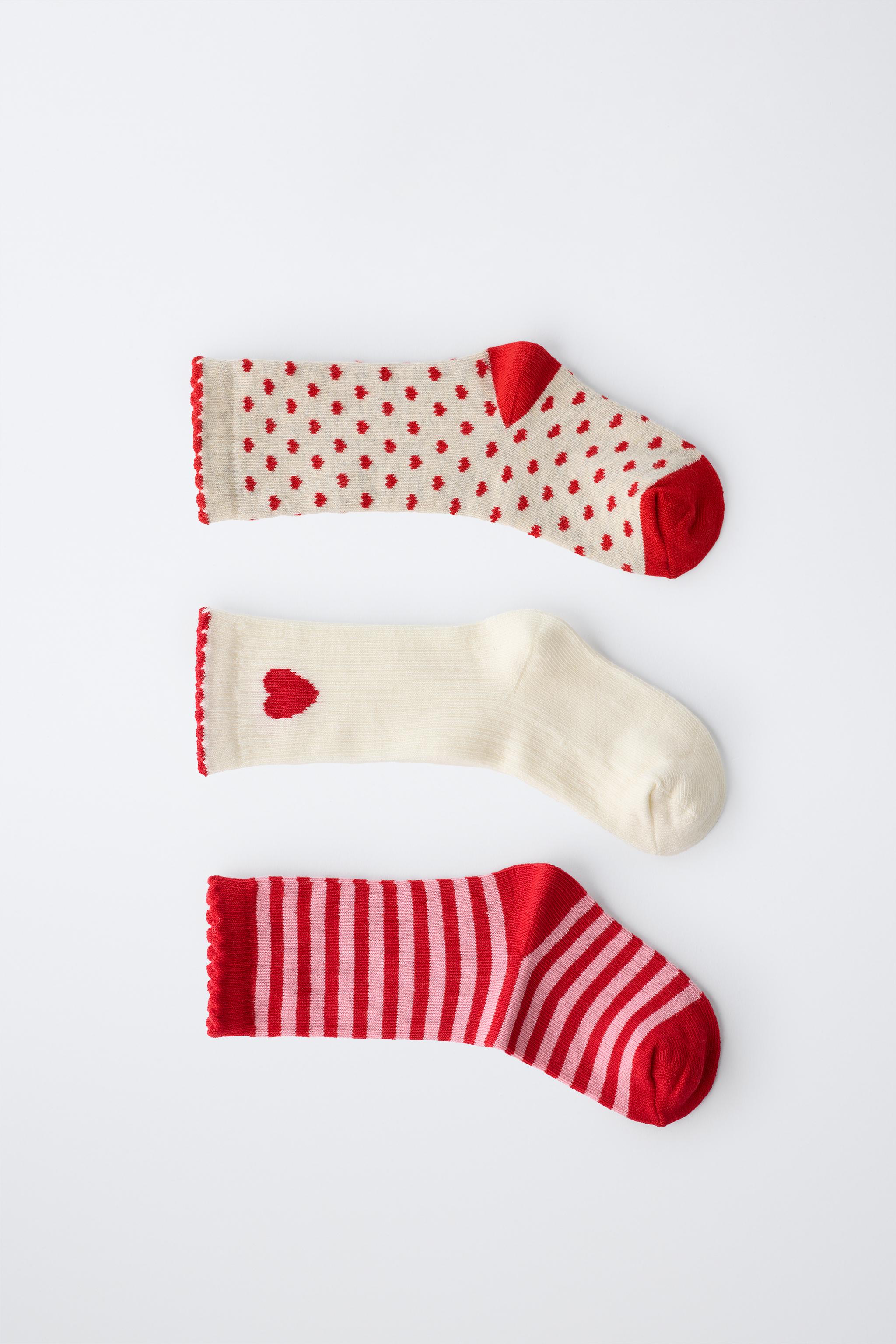 LOT DE TROIS PAIRES CHAUSSETTES MI-HAUTES CŒURS ET RAYURES
