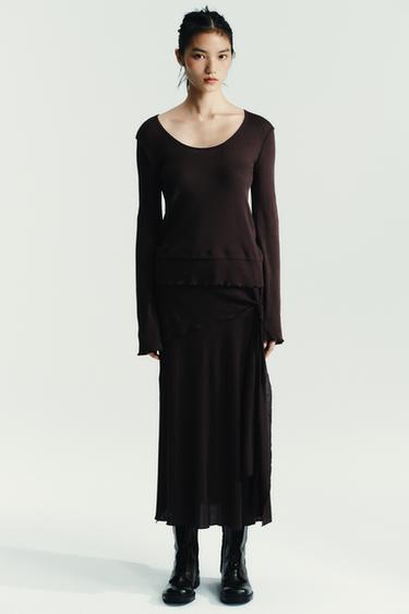 SOFT DOUBLE EFFECT T-SHIRT - Chocolate brown by Zara - Image 5