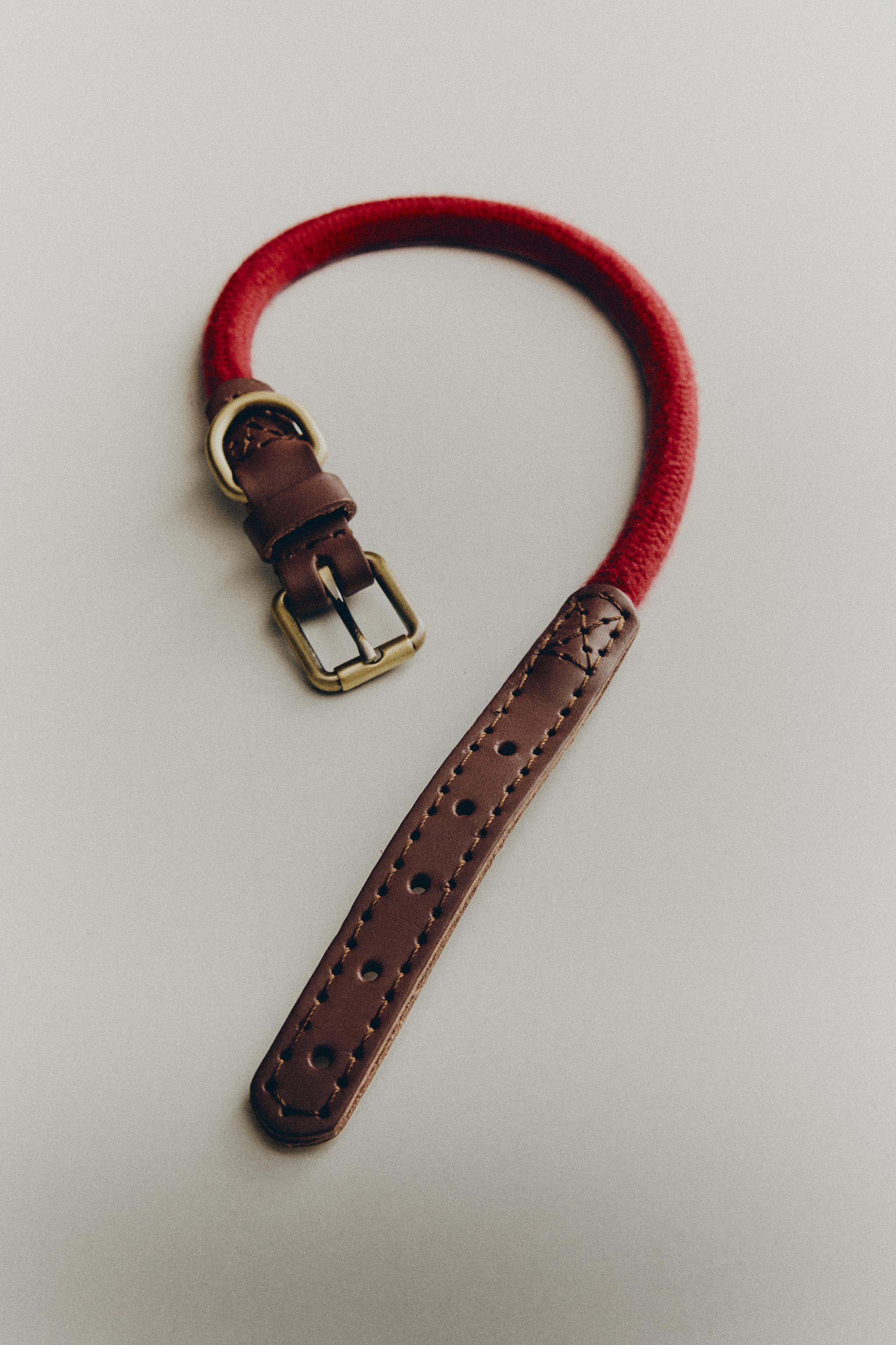 LEATHER AND ROPE DOG NECKLACE