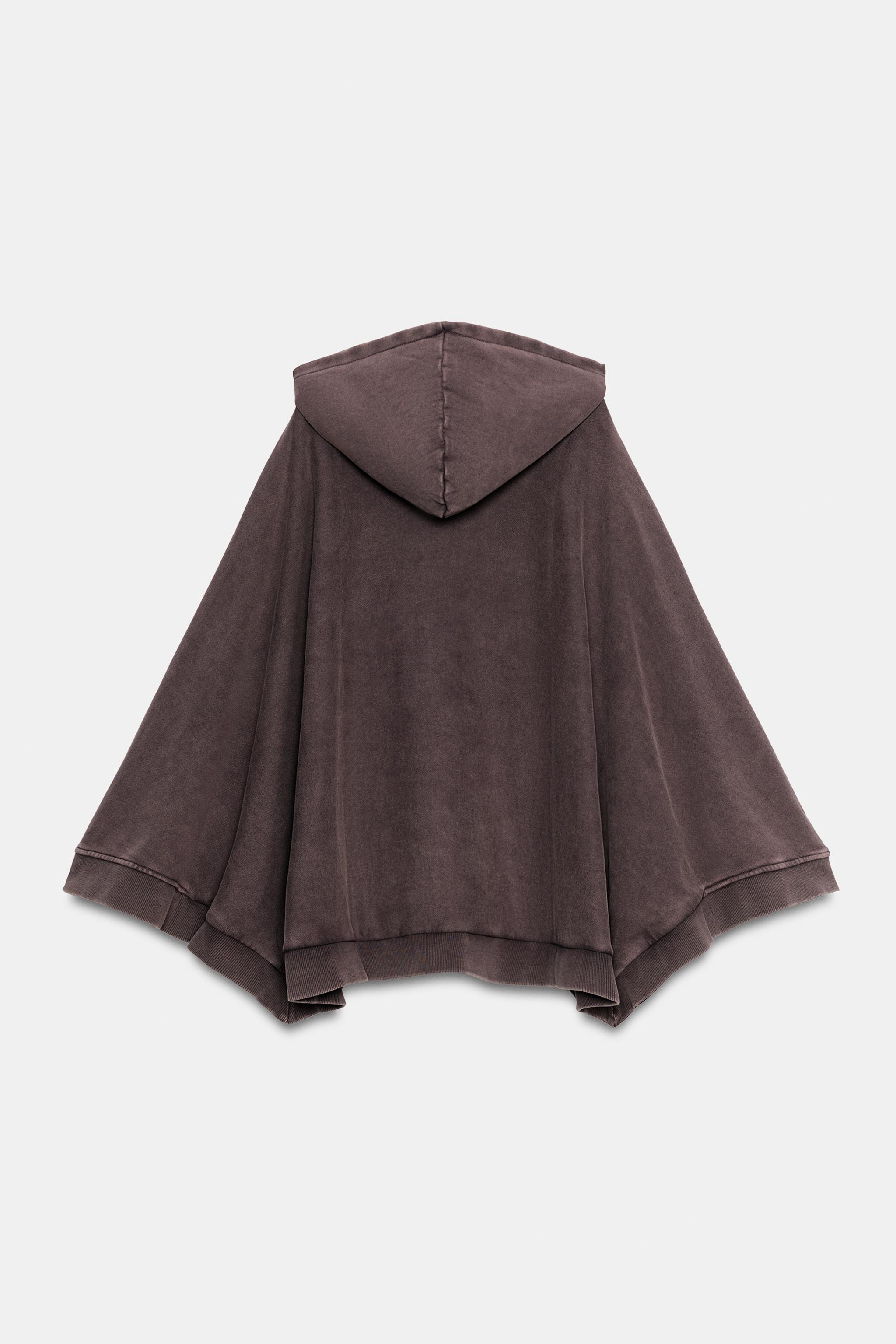 Zara WASHED EFFECT CAPE HOODIE — фото 7