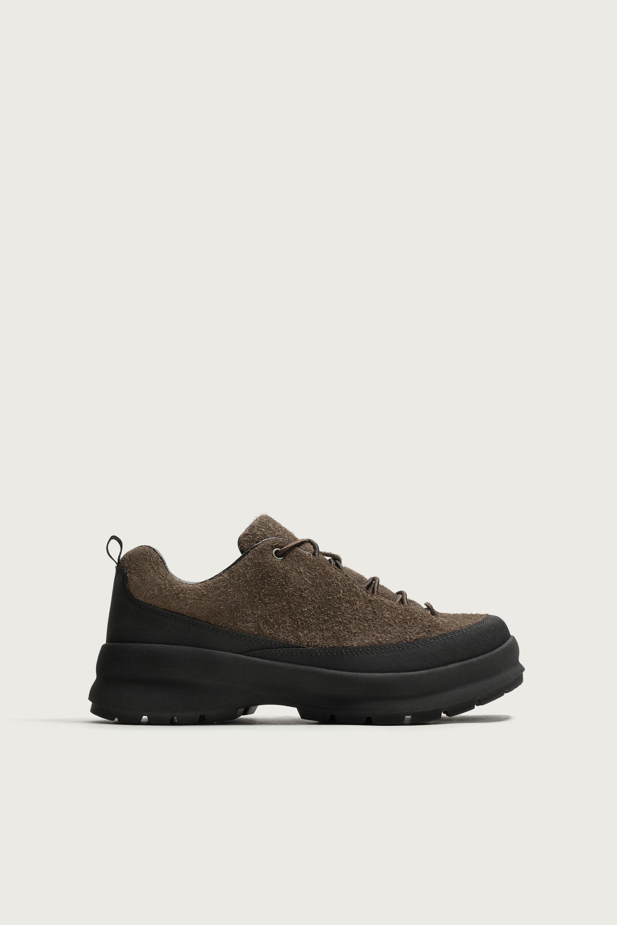 LEATHER TREK SNEAKERS — Brown