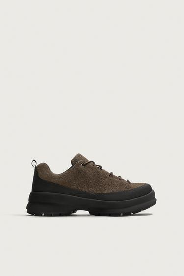 Zara LEATHER TREK SNEAKERS - Brown