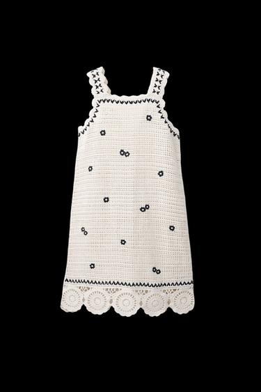 Zara FLORAL KNIT DRESS - Ecru - Image 0