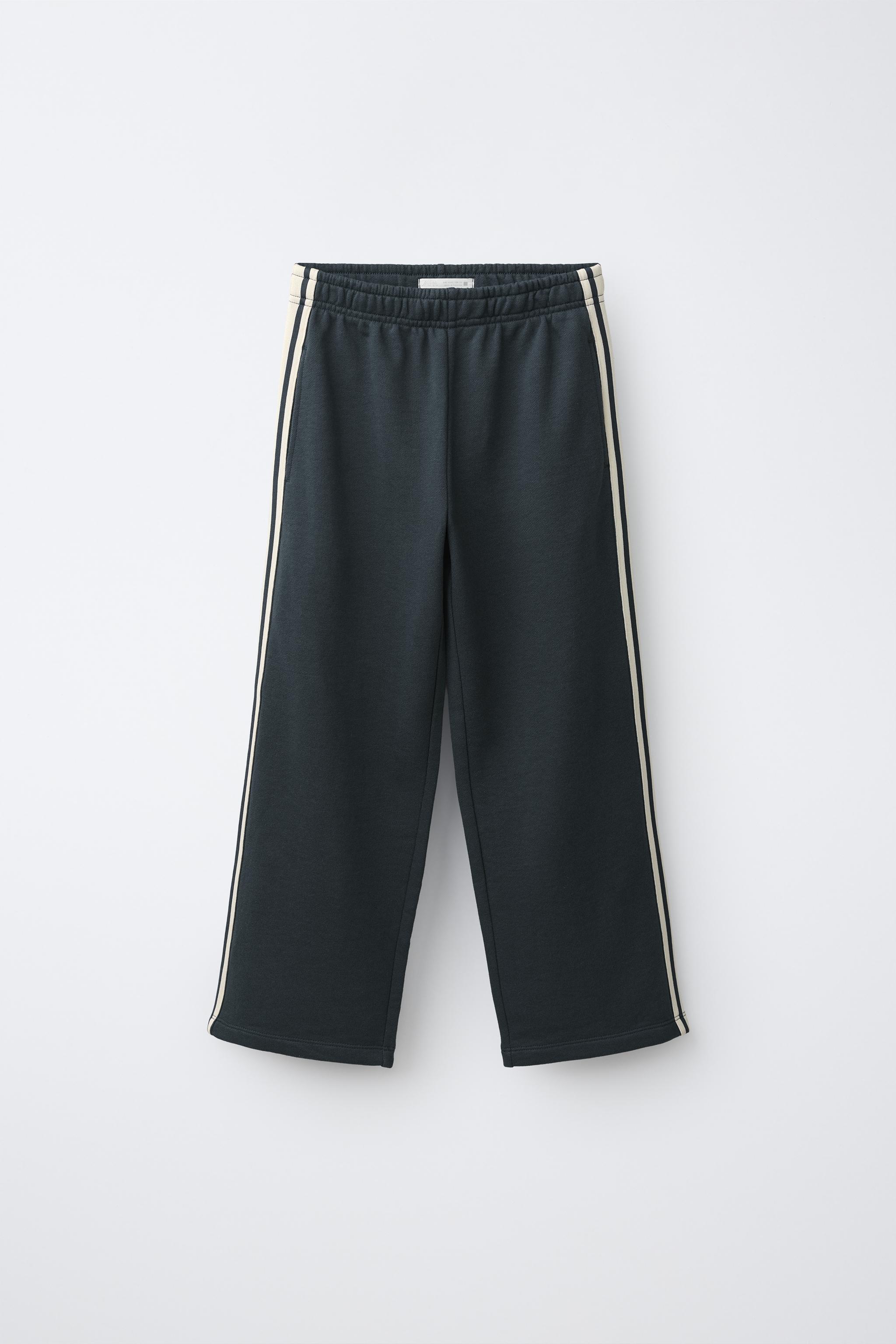 ENSEMBLE SWEAT ZIPPÉ ET PANTALON WIDE LEG À BANDES CONTRASTÉES