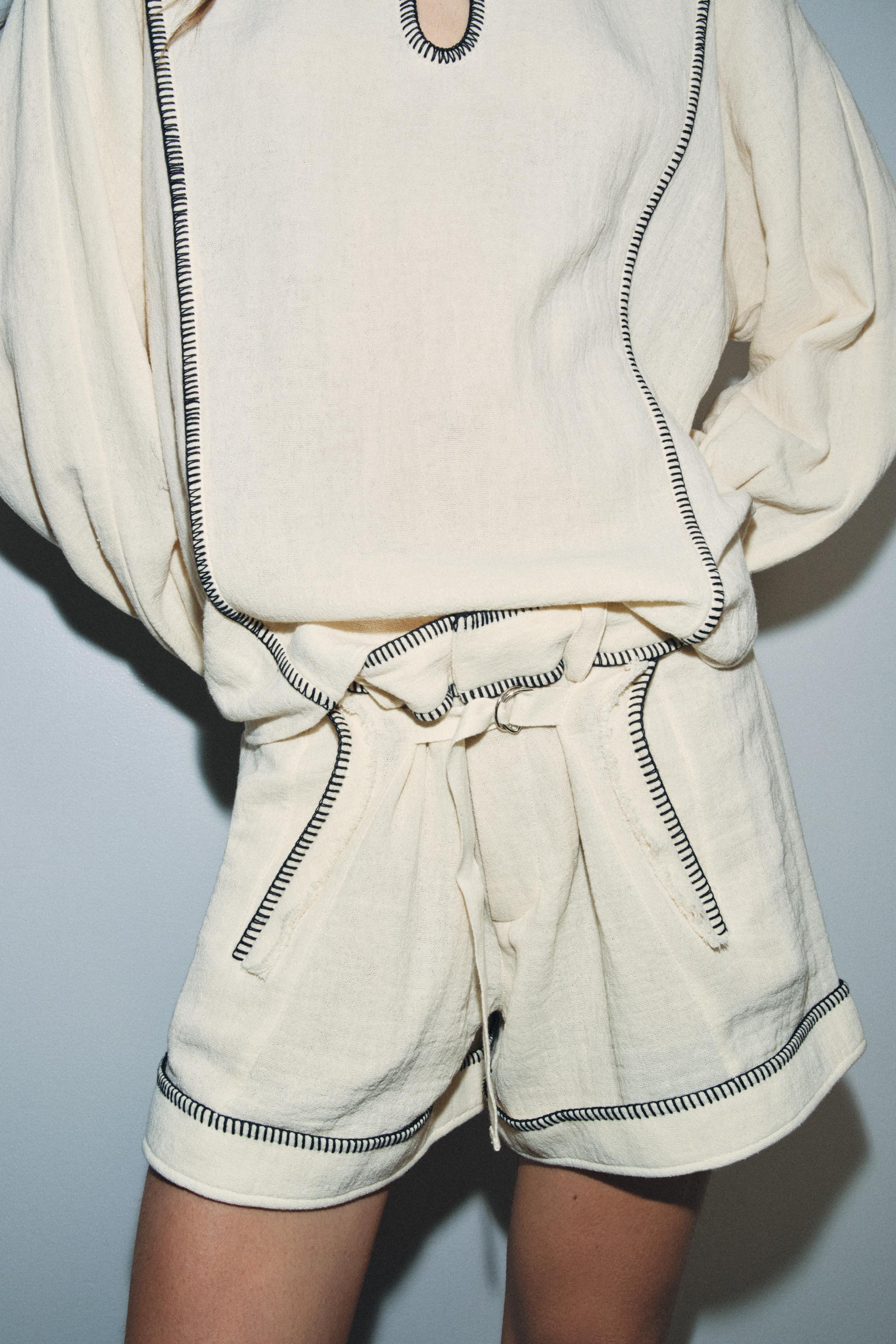 ZW COLLECTION TOPSTITCHED SHORTS - Ecru | ZARA United States