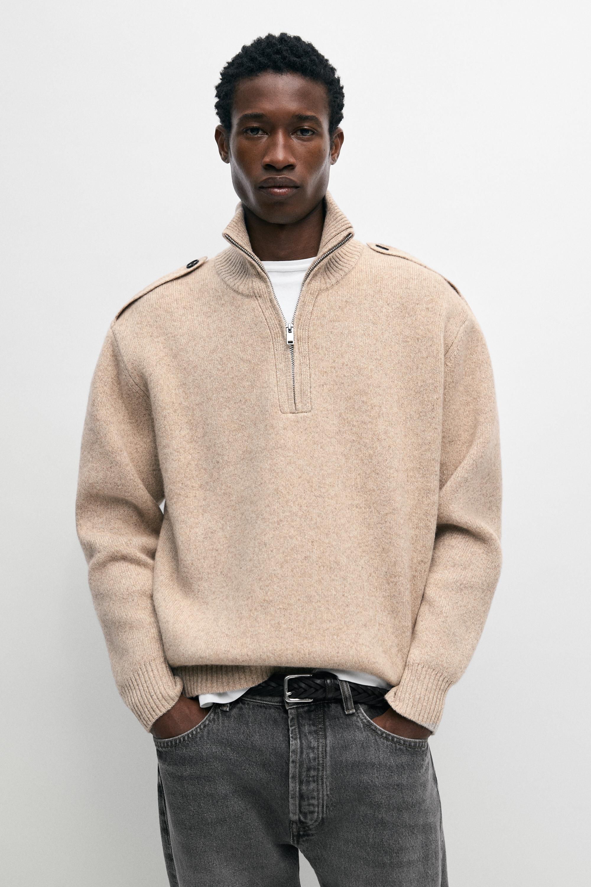 Mock neck knit sweater with zip - Light beige | ZARA United States