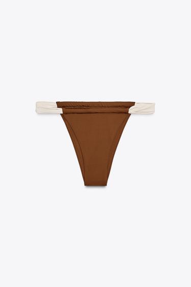 TIE-SIDE BIKINI BOTTOMS - Brown / Ecru by Zara - Image 3