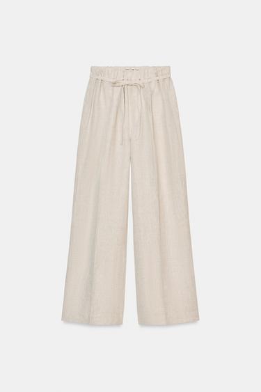 PANTALÓN LINO 100% CINTURÓN - Arena de Zara