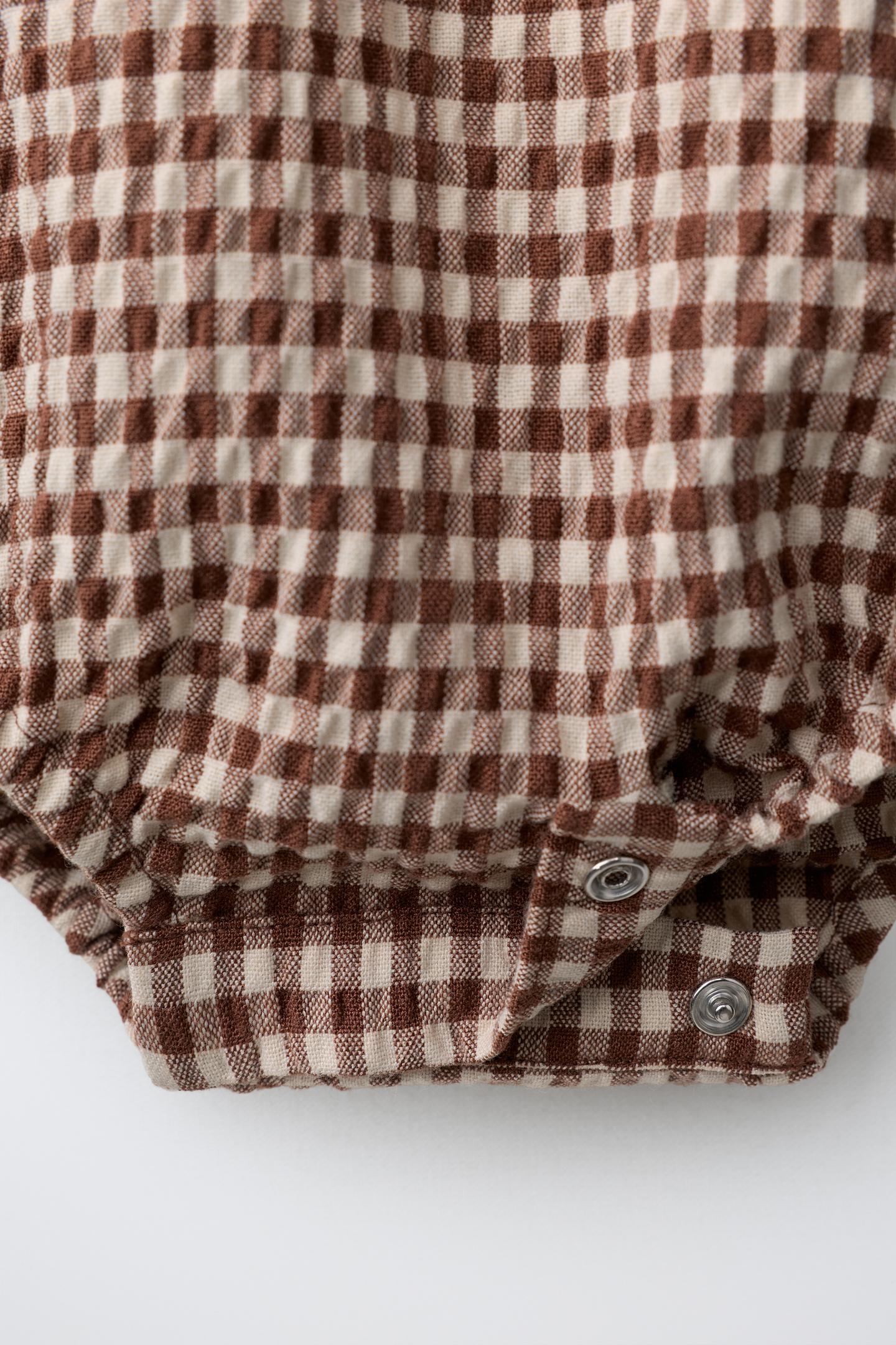 Боди Gingham Texture для детей — Zara, цвет: Коричневый — фото 4