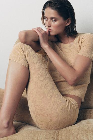 JACQUARD KNIT T-SHIRT - Ecru / Beige by Zara