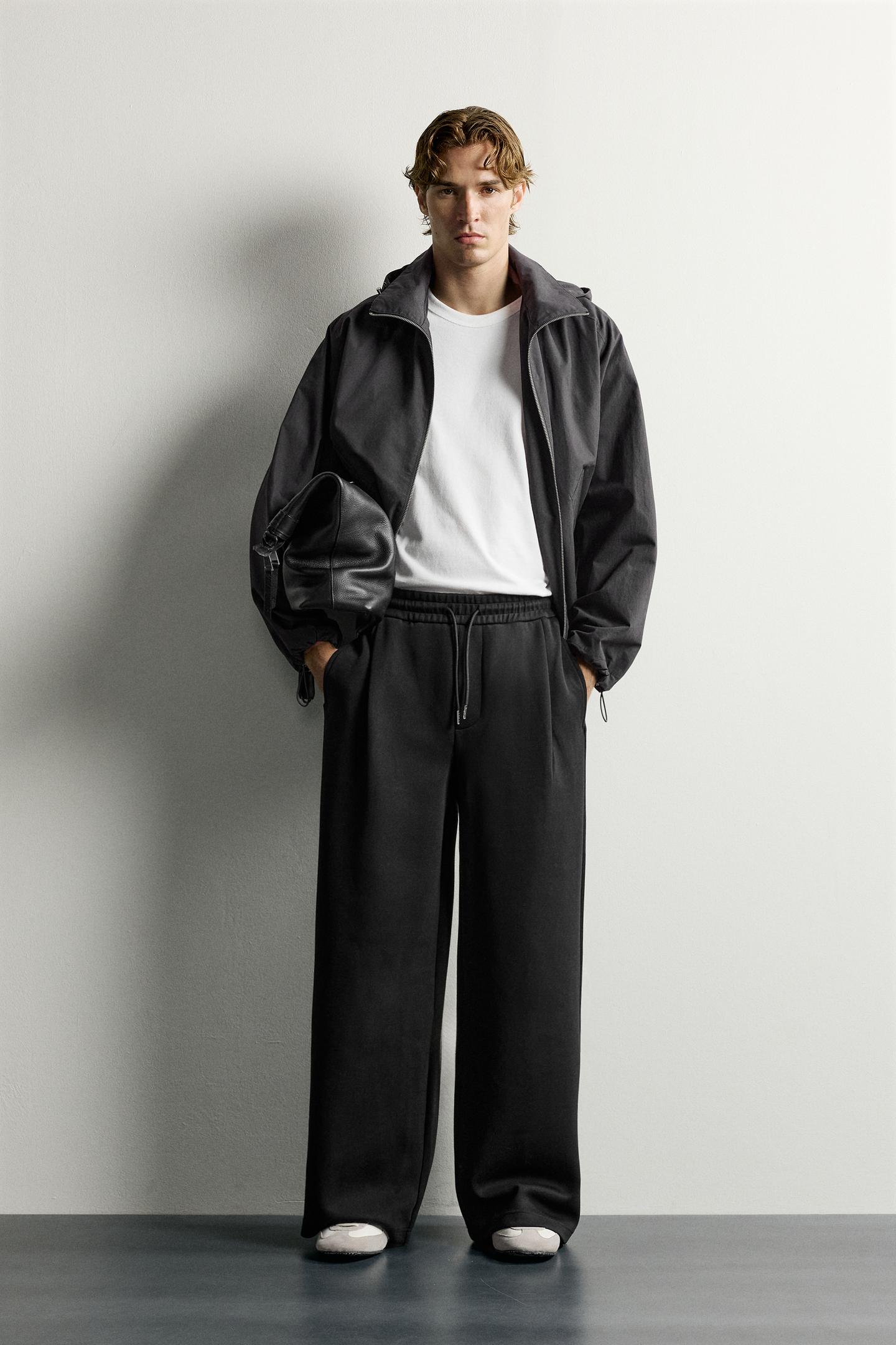 Мужские брюки Zara Pleated Balloon-Fit, цвет: Чёрный