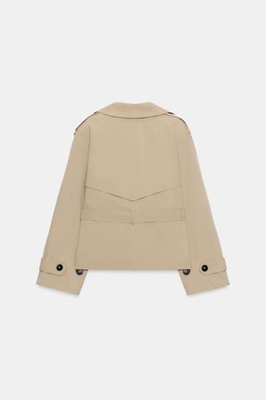 SHORT TRENCH COAT WITH SHOULDER PADS AND BELT - Light camel by Zara
