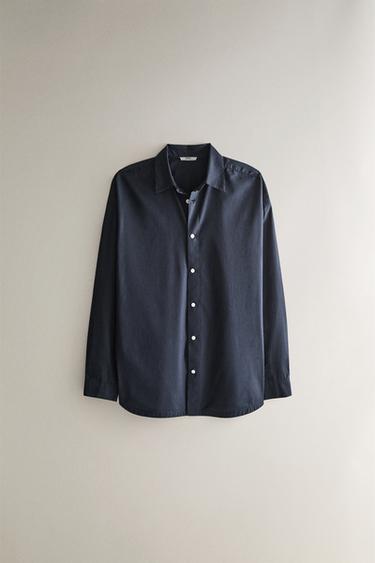 CHEMISE DE PLAGE EN COTON UNIE - Bleu moyen de Zara - Image 0