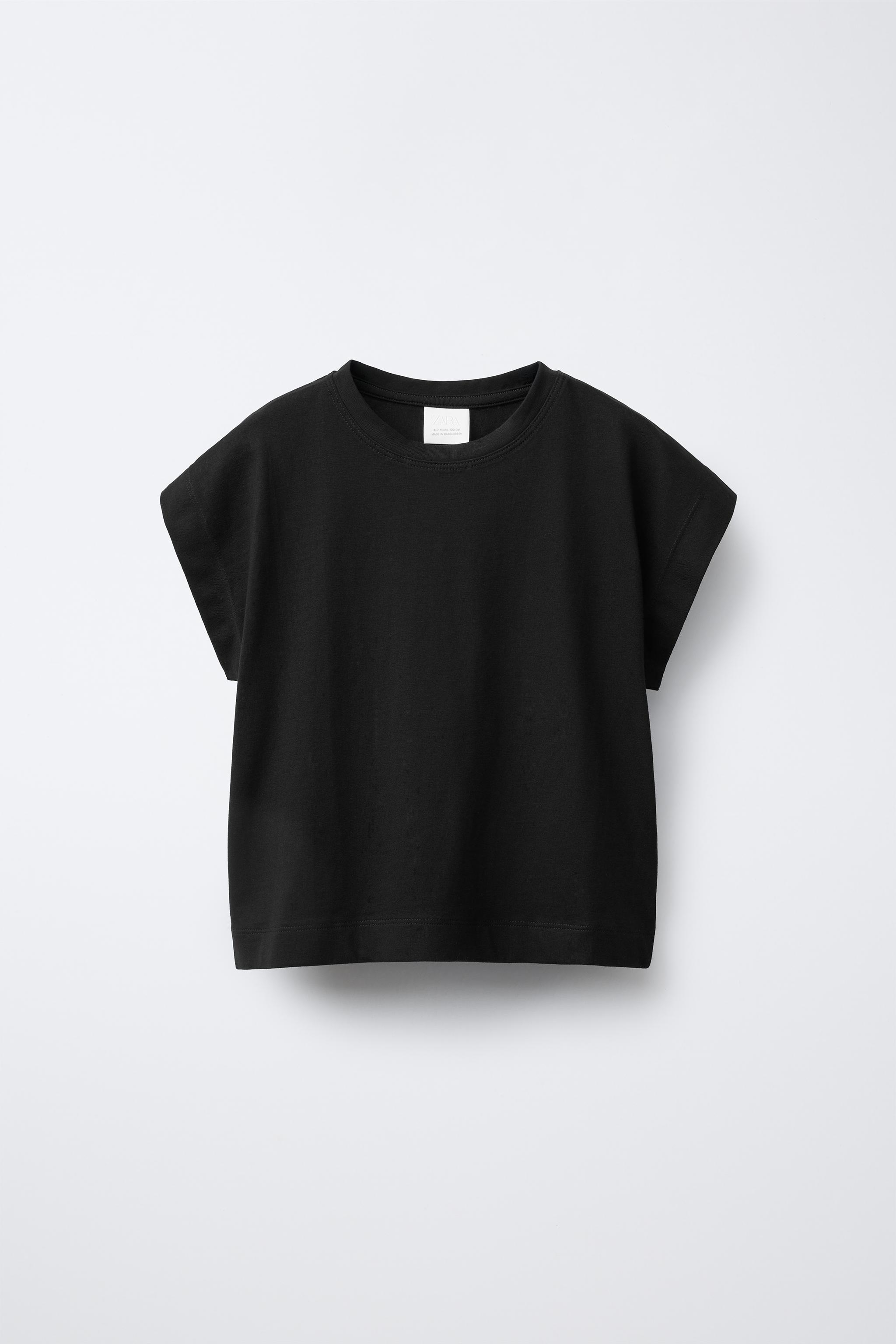 無地タブ付きTシャツ - ブラック | ZARA Japan / 日本