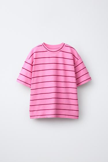 GESTREIFTES T-SHIRT - Rosa von Zara