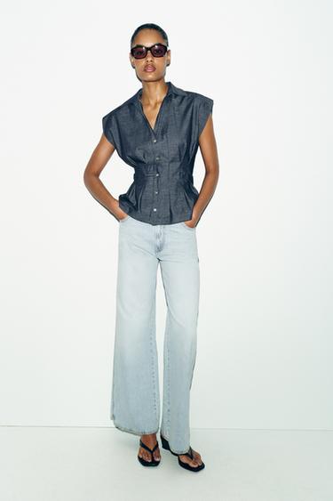 FITTED LINEN BLEND DARTED SHIRT - Blue by Zara - Image 0