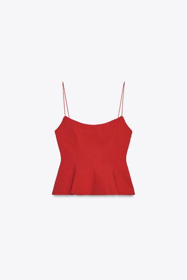 STRETCH PEPLUM TOP - Intense red by Zara - Image 0